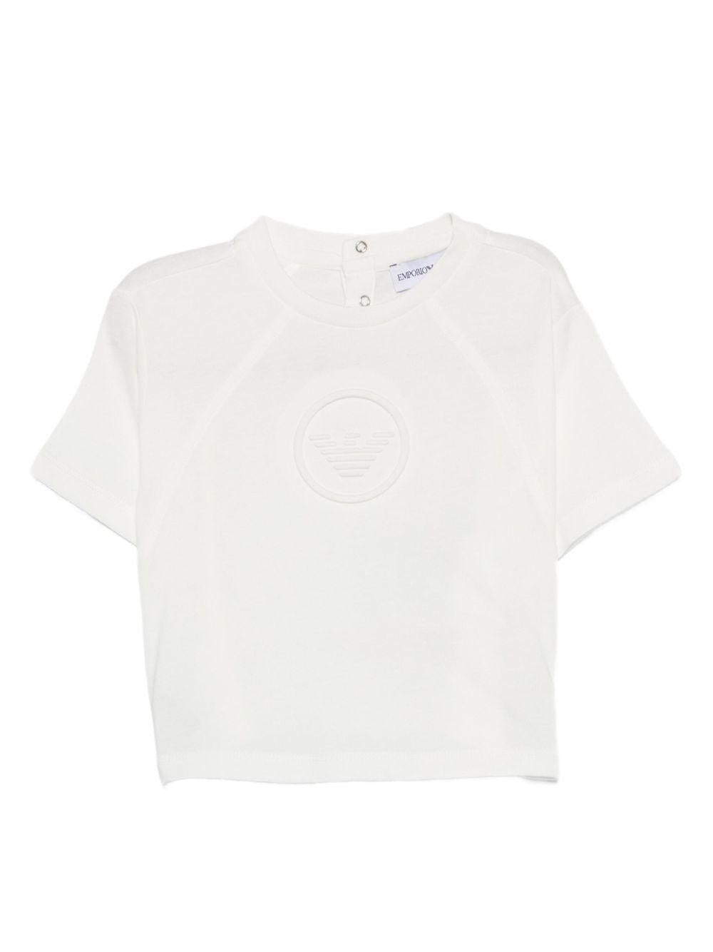 White Cotton Short Sleeve T-Shirt with Logo and Snap Closure