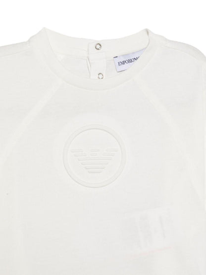 White Cotton Short Sleeve T-Shirt with Logo and Snap Closure
