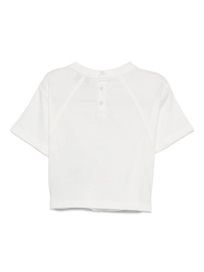 White Cotton Short Sleeve T-Shirt with Logo and Snap Closure