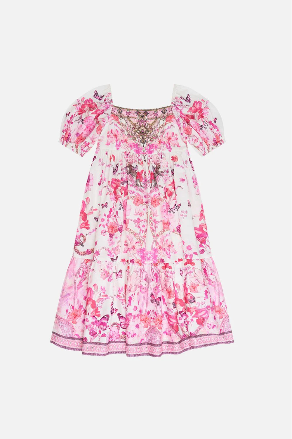 Camilla Botanical Novella Kids Midi Dress with Puff Sleeve 12-14 Years