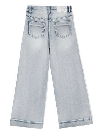 Light Blue Crystal Wide Leg Jeans