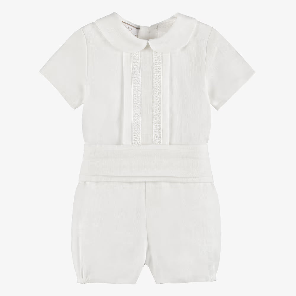 Woven Newborn Blouse and Shorts Set in Cream Paz Rodriguez