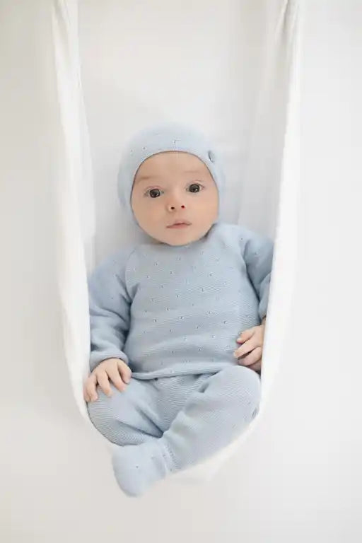 Set Knit Newborn Sweater and Leggings And Hat in Sky Blue Paz Rodriguez
