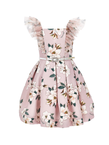 Monnalisa Chic Abito Scollo Volant Mikad